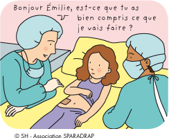 Le médecin dit à la fille : "Bonjour Emilie, es-ce que tu as bien compris ce que je vais faire ?"