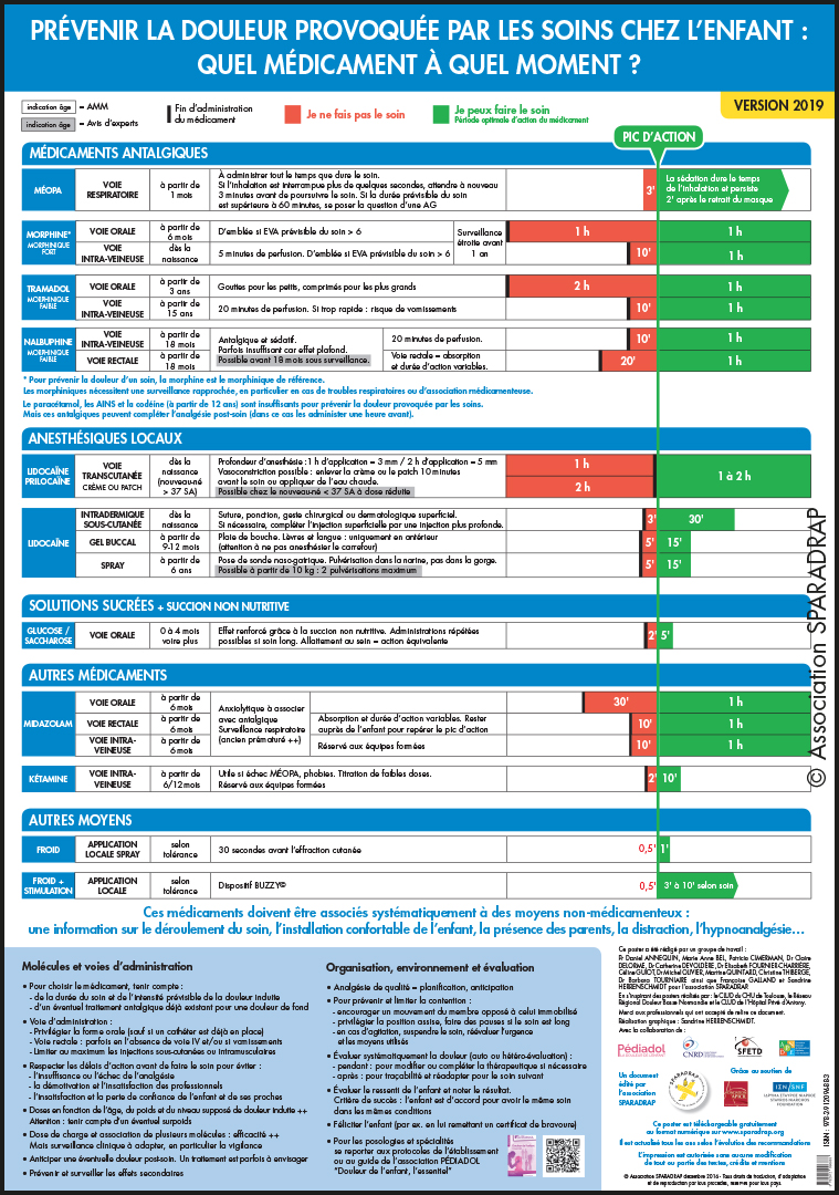 Visuel du poster "Prévenir la douleur provoquée par les soins chez l'enfant : quel médicament à quel moment ?"