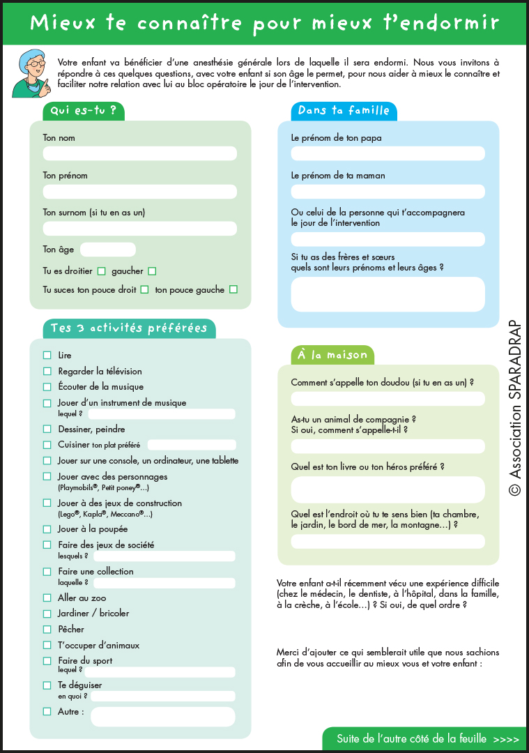 Visuel du questionnaire "Mieux te connaître pour mieux t'endormir"- recto